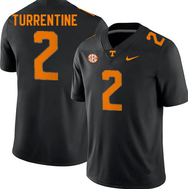 Men #2 Andre Turrentine Tennessee Volunteers College Football Jerseys Stitched-Black